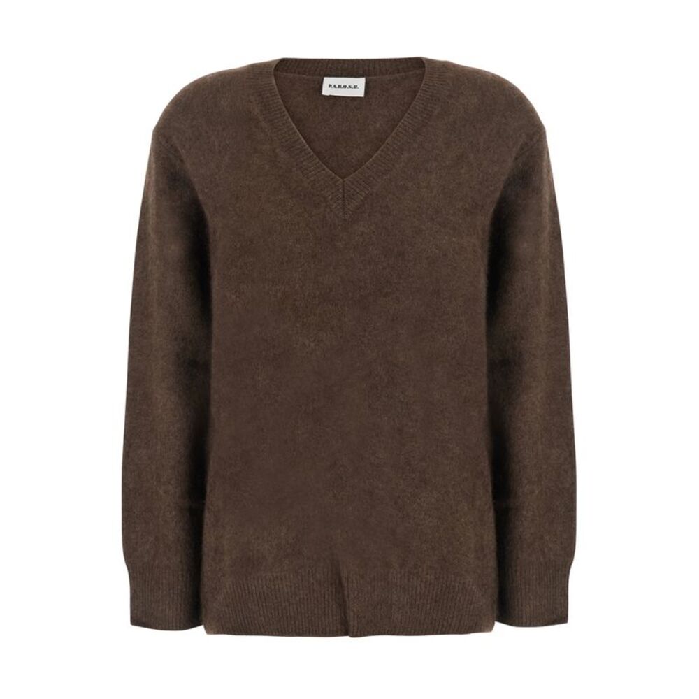P.A.R.O.S.H. Women Brown V-Neck Sweater With Long Sleeves In Wool For Women
